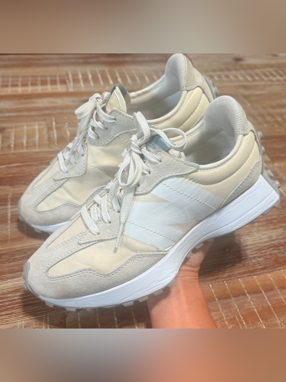 New Balance 327 Women's Cream Suede & Canvas Athletic Sneakers